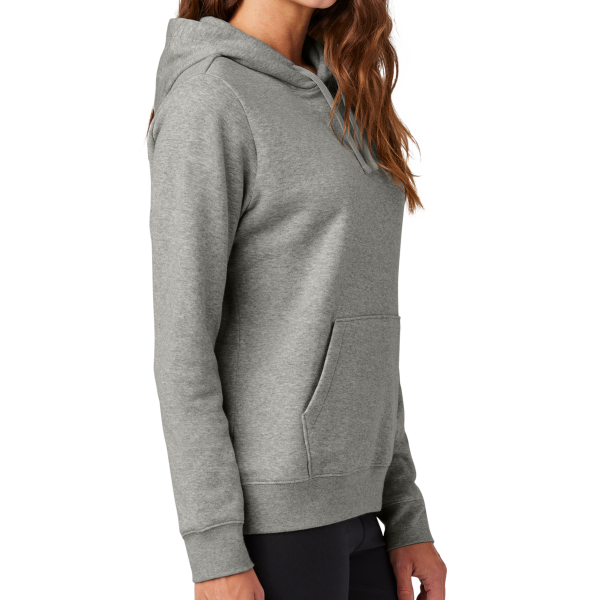 Nike Women's Club Fleece Sleeve Swoosh Pullover Hoodie, Dark Grey Heather, Right Sleeve view