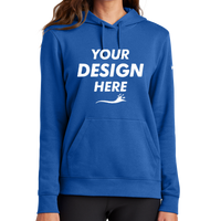 Nike Women's Club Fleece Sleeve Swoosh Pullover Hoodie, Game Royal, Front view, Mockup