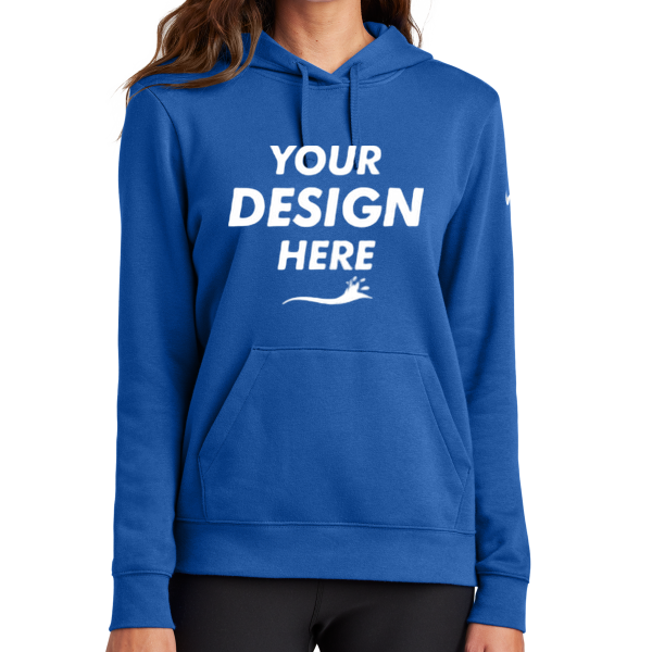 Nike Women's Club Fleece Sleeve Swoosh Pullover Hoodie, Game Royal, Front view, Mockup