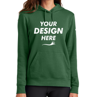 Nike Women's Club Fleece Sleeve Swoosh Pullover Hoodie, Gorge Green, Front view, Mockup