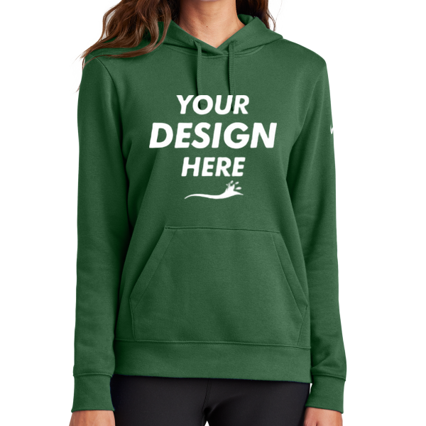 Nike Women's Club Fleece Sleeve Swoosh Pullover Hoodie, Gorge Green, Front view, Mockup