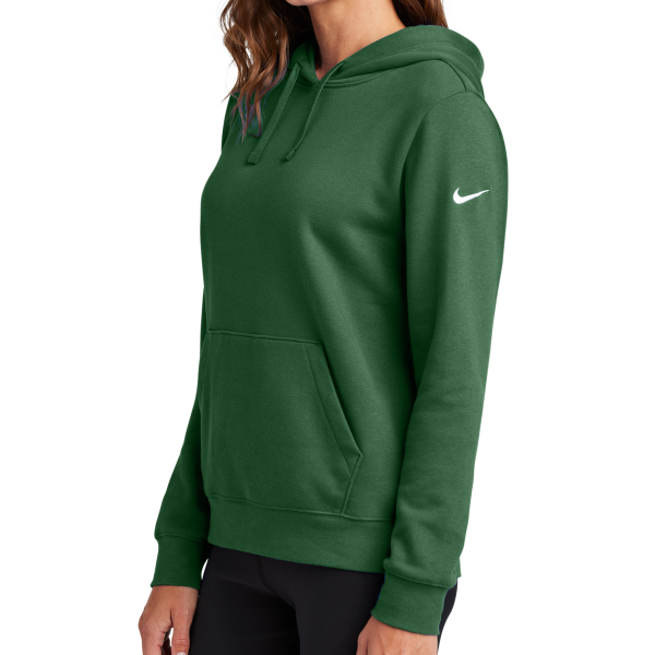 Nike Women's Club Fleece Sleeve Swoosh Pullover Hoodie, Gorge Green, Left Sleeve view