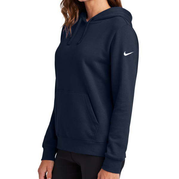 Nike Women's Club Fleece Sleeve Swoosh Pullover Hoodie, Midnight Navy, Left Sleeve view