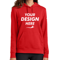 Nike Women's Club Fleece Sleeve Swoosh Pullover Hoodie, University Red, Front view, Mockup