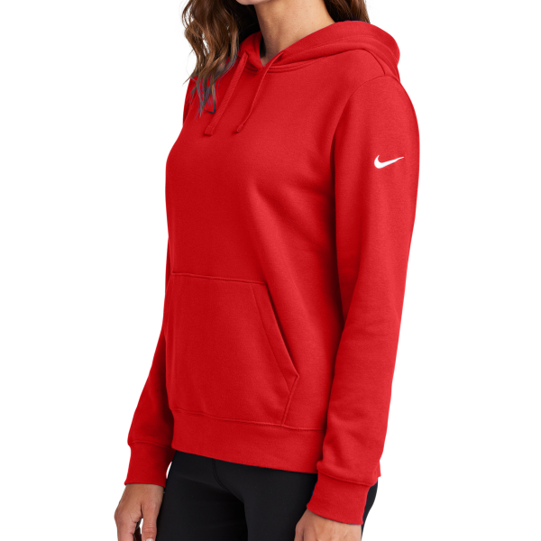Nike Women's Club Fleece Sleeve Swoosh Pullover Hoodie, University Red, Left Sleeve view