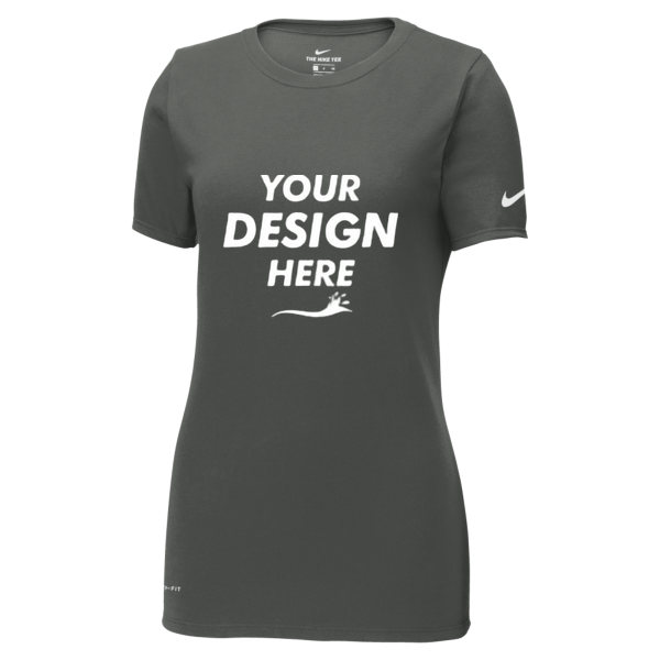 Nike Women's Dri FIT Cotton/Poly Scoop Neck Tee, Anthracite, Front view, Mockup