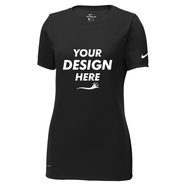 Nike Women's Dri FIT Cotton/Poly Scoop Neck Tee, Black, Front view, Mockup