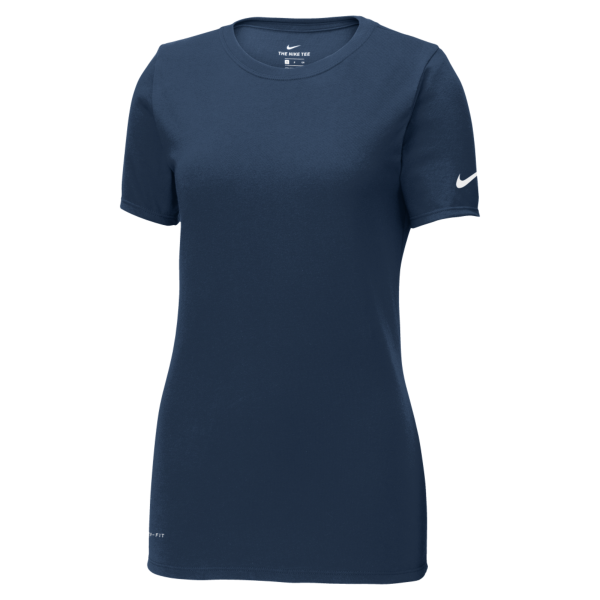 Nike Women's Dri FIT Cotton/Poly Scoop Neck Tee, College Navy, Front view