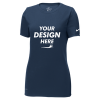 Nike Women's Dri FIT Cotton/Poly Scoop Neck Tee, College Navy, Front view, Mockup