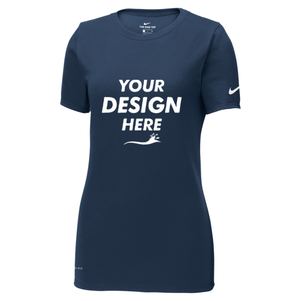 Nike Women's Dri FIT Cotton/Poly Scoop Neck Tee, College Navy, Front view, Mockup