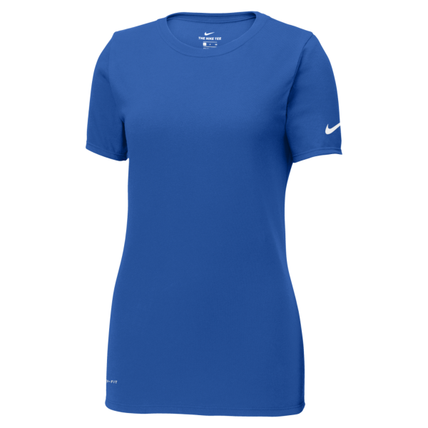 Nike Women's Dri FIT Cotton/Poly Scoop Neck Tee, Rush Blue, Front view
