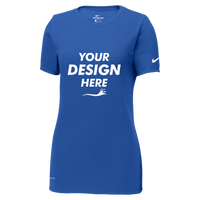 Nike Women's Dri FIT Cotton/Poly Scoop Neck Tee, Rush Blue, Front view, Mockup