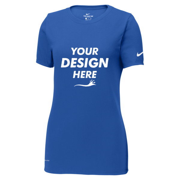 Nike Women's Dri FIT Cotton/Poly Scoop Neck Tee, Rush Blue, Front view, Mockup