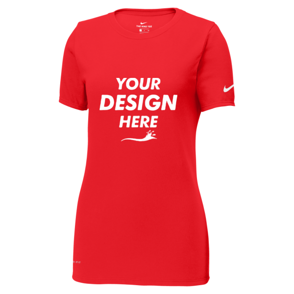 Nike Women's Dri FIT Cotton/Poly Scoop Neck Tee, University Red, Front view, Mockup