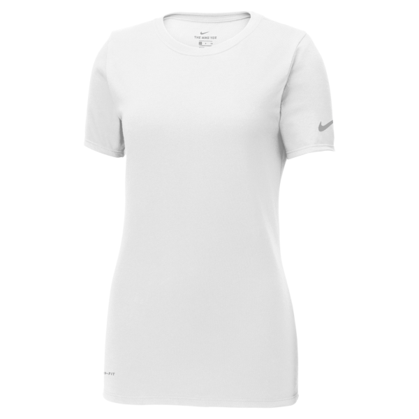 Nike Women's Dri FIT Cotton/Poly Scoop Neck Tee, White, Front view