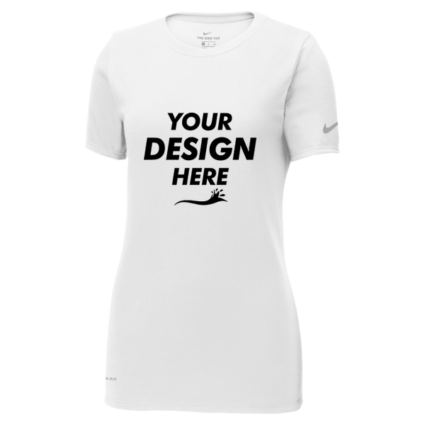 Nike Women's Dri FIT Cotton/Poly Scoop Neck Tee, White, Front view, Mockup