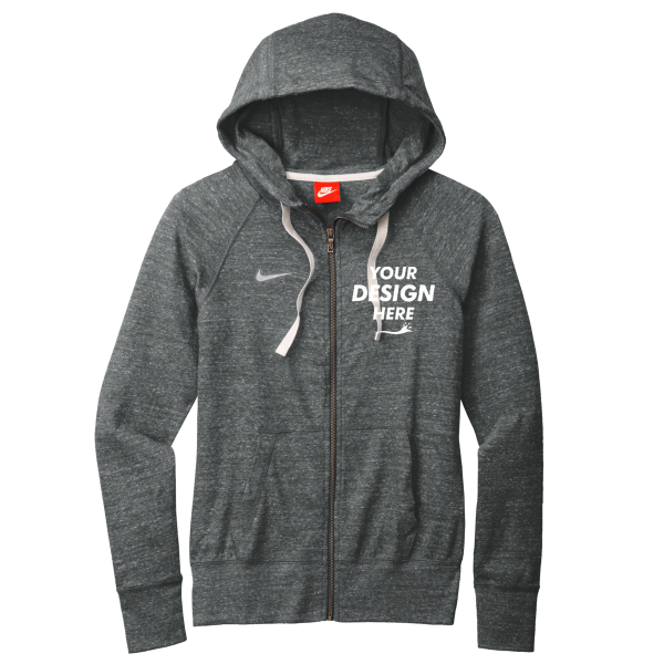 Nike Women's Gym Vintage Full Zip Hoodie, Team Anthracite, Front view, Mockup