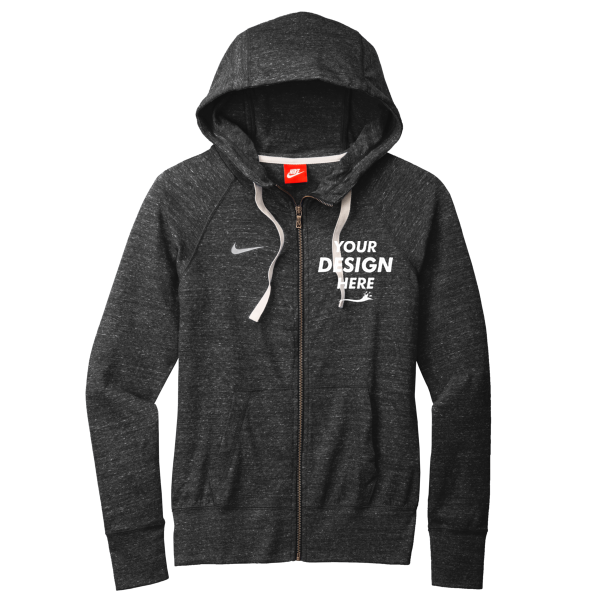 Nike Women's Gym Vintage Full Zip Hoodie, Team Black, Front view, Mockup