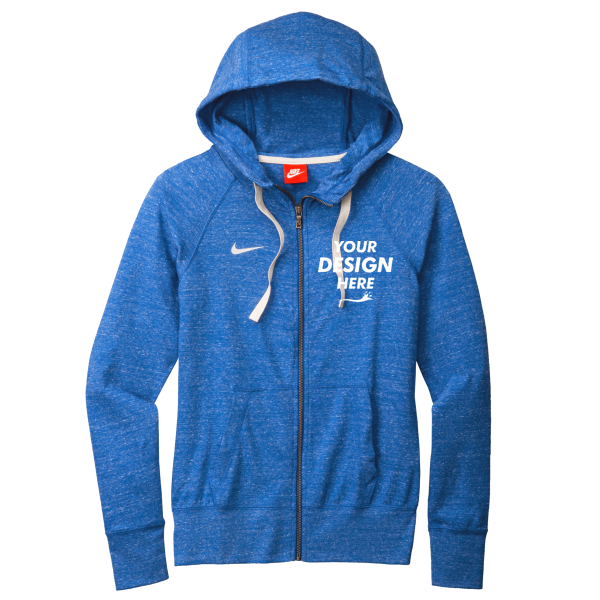 Nike Women's Gym Vintage Full Zip Hoodie, Team Royal, Front view, Mockup