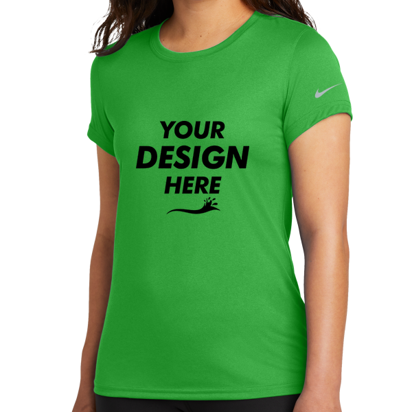 Nike Women's Swoosh Sleeve rLegend Tee, Apple Green, Front view, Mockup