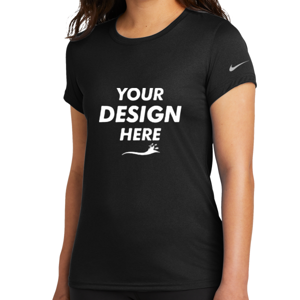 Nike Women's Swoosh Sleeve rLegend Tee, Black, Front view, Mockup