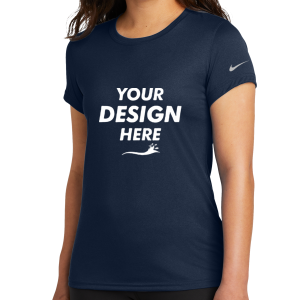 Nike Women's Swoosh Sleeve rLegend Tee, College Navy, Front view, Mockup