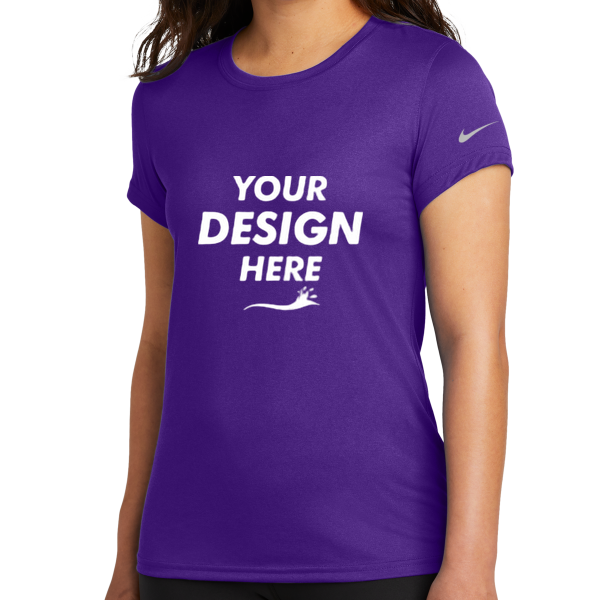 Nike Women's Swoosh Sleeve rLegend Tee, Court Purple, Front view, Mockup