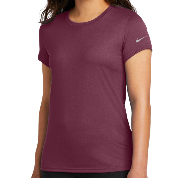 Nike Women's Swoosh Sleeve rLegend Tee, Deep Maroon, Front view
