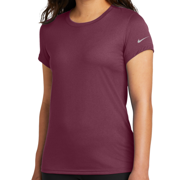 Nike Women's Swoosh Sleeve rLegend Tee, Deep Maroon, Left Sleeve view