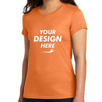 Nike Women's Swoosh Sleeve rLegend Tee, Desert Orange, Front view, Mockup