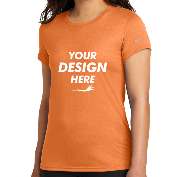 Nike Women's Swoosh Sleeve rLegend Tee, Desert Orange, Front view, Mockup