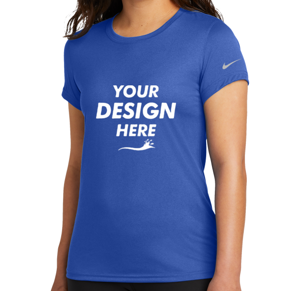 Nike Women's Swoosh Sleeve rLegend Tee, Game Royal, Front view, Mockup