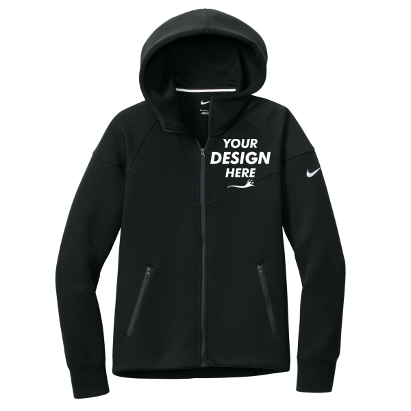 Nike Women's Tech Fleece Full Zip Hoodie, Black, Front view, Mockup