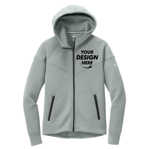 Nike Women's Tech Fleece Full Zip Hoodie, Dark Grey Heather, Front view, Mockup