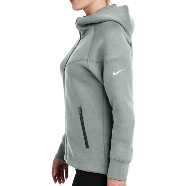 Nike Women's Tech Fleece Full Zip Hoodie, Dark Grey Heather, Left Sleeve view