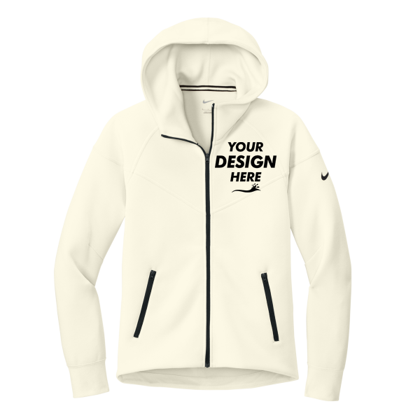 Nike Women's Tech Fleece Full Zip Hoodie, Pale Ivory, Front view, Mockup