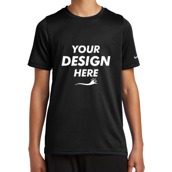 Nike Youth Swoosh Sleeve rLegend Tee, Black, Front view, Mockup
