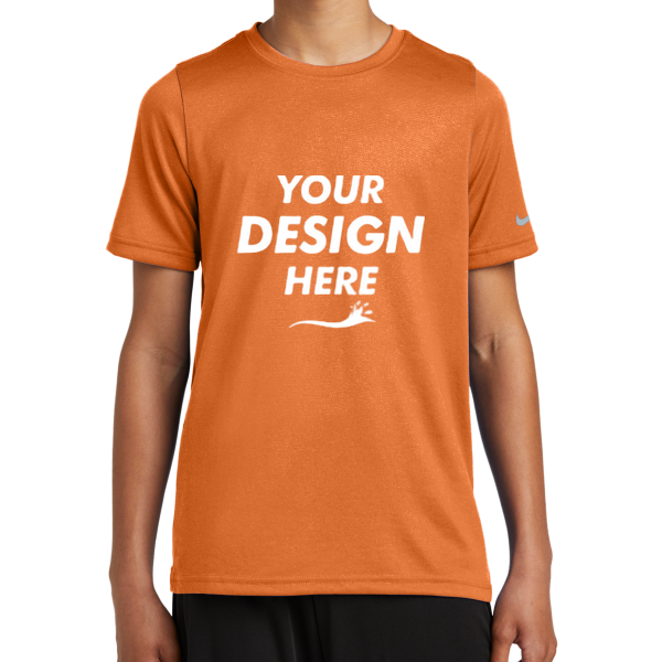 Nike Youth Swoosh Sleeve rLegend Tee, Desert Orange, Front view, Mockup