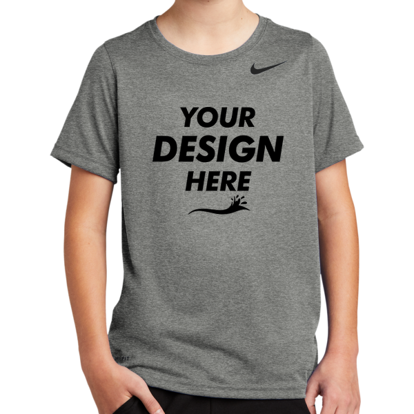 Nike Youth Team rLegend Tee, Carbon Heather, Front view, Mockup