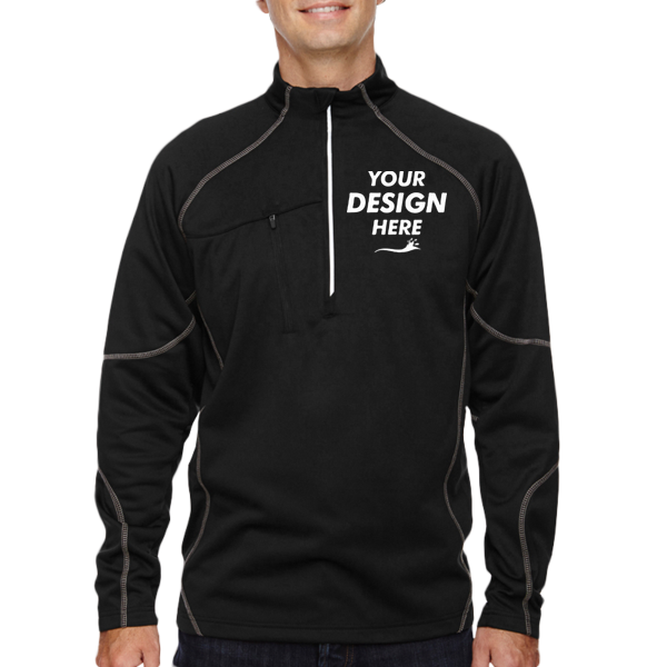 North End Men's Catalyst Performance Fleece Quarter-Zip Pullover, Black, Front view, Mockup