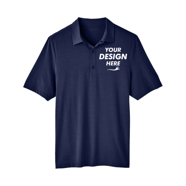 North End Men's JAQ Snap-Up Stretch Performance Polo, Classic Navy, Front view, Mockup