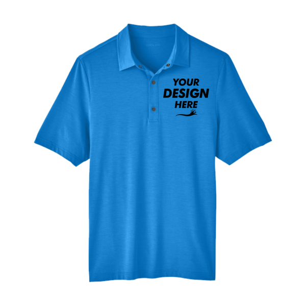 North End Men's JAQ Snap-Up Stretch Performance Polo, Light Nautical Blue, Front view, Mockup
