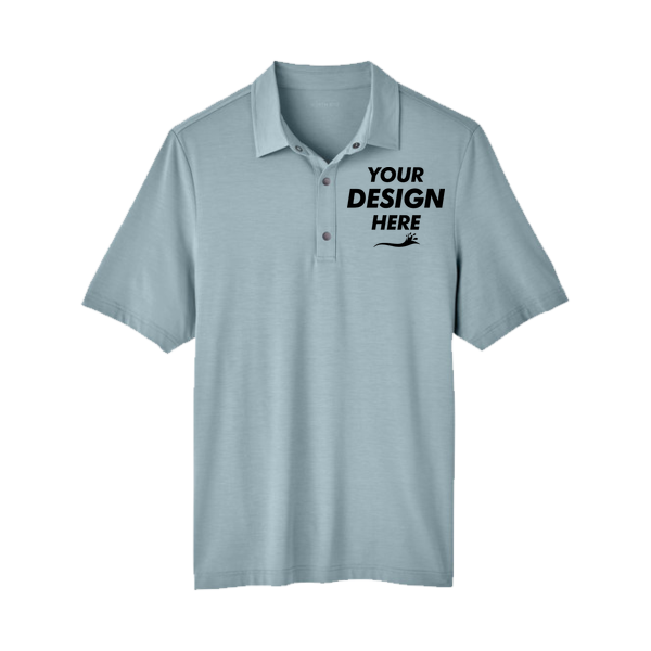North End Men's JAQ Snap-Up Stretch Performance Polo, Opal Blue, Front view, Mockup
