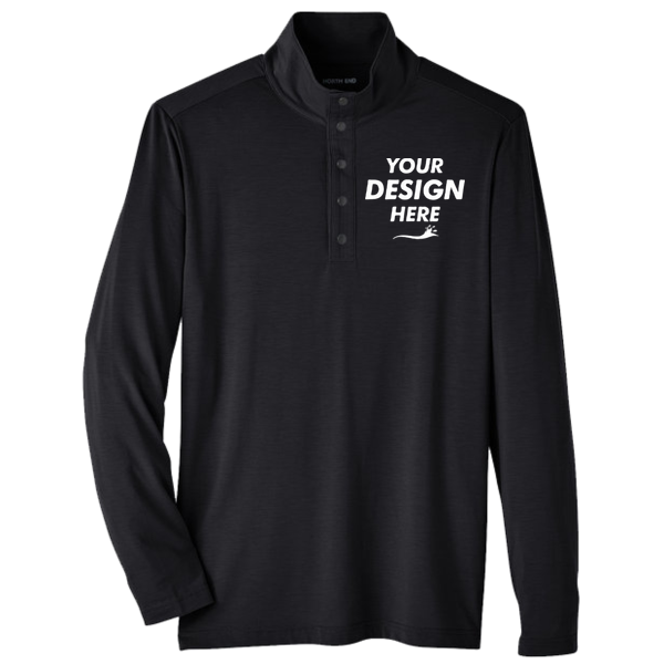 North End Men's JAQ Stretch Performance Snap-Neck Pullover, Black, Front view, Mockup