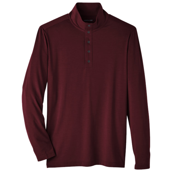 North End Men's JAQ Stretch Performance Snap-Neck Pullover, Burgundy, Front view