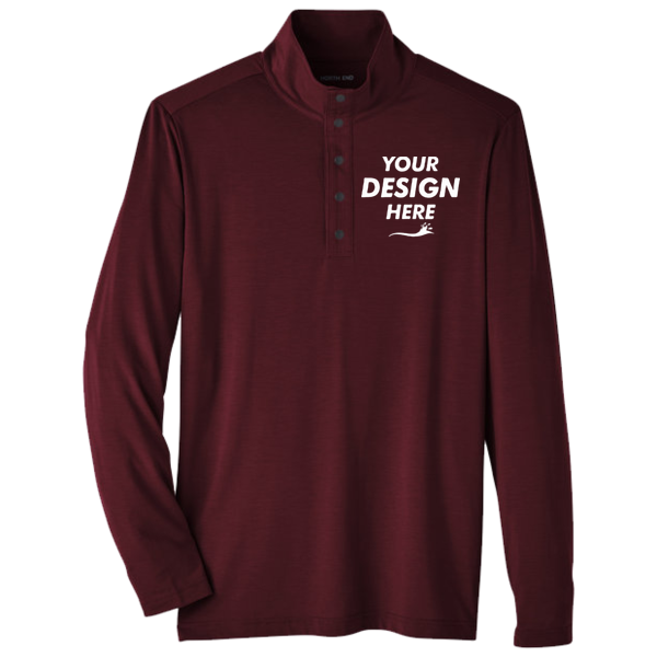North End Men's JAQ Stretch Performance Snap-Neck Pullover, Burgundy, Front view, Mockup
