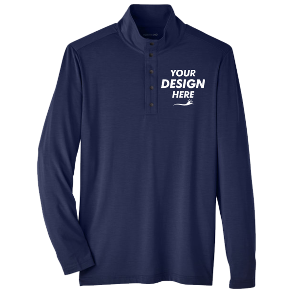 North End Men's JAQ Stretch Performance Snap-Neck Pullover, Classic Navy, Front view, Mockup