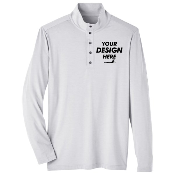 North End Men's JAQ Stretch Performance Snap-Neck Pullover, Platinum, Front view, Mockup