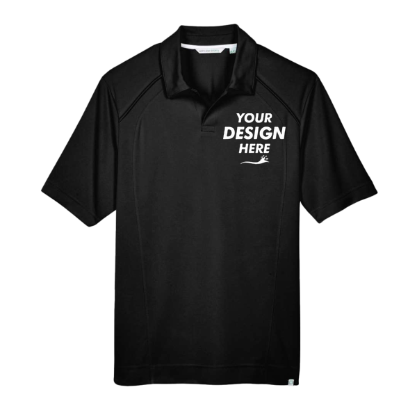 North End Men's Recycled Polyester Performance Pique Polo, Black, Front view, Mockup