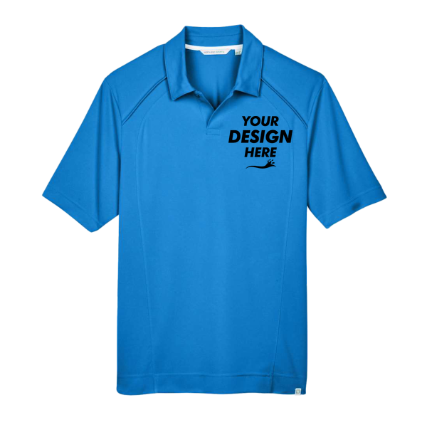 North End Men's Recycled Polyester Performance Pique Polo, Light Nautical Blue, Front view, Mockup